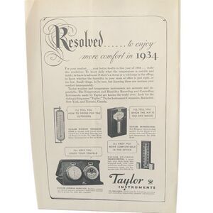Vintage 1934 Taylor Instruments Resolved Ad Advertisement